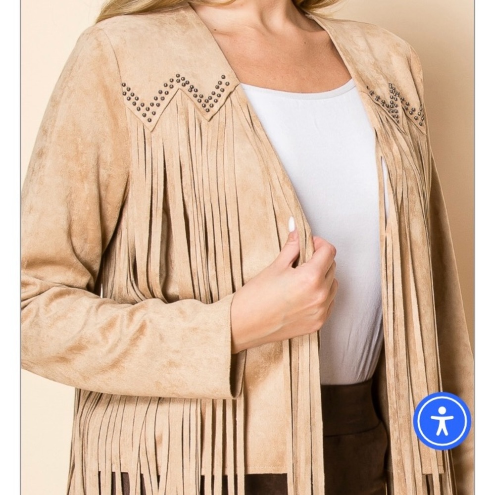 Vocal Faux Suede Jacket With Fringe and Front Yoke Studs Listing For Jacket Only
